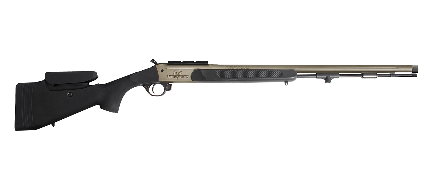 Traditions CR84660450B NitroFire Pro 50 Cal 209 Primer Tungsten Cerakote 26″ Fluted/Threaded w/VAPR twist Barrel, Drilled & Tapped Receiver, Black Adj Cheek Piece & LOP Synthetic Stock