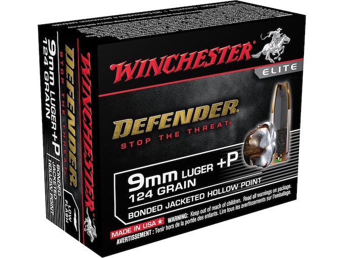 Winchester Defender 9mm Luger +P Ammo 124 Grain Winchester PDX1 Bonded Jacketed Hollow Point 200 rounds